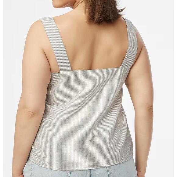 NWT J.Crew Striped Linen Blend Square Neck Tank Top Black White Size Medium - Picture 2 of 8